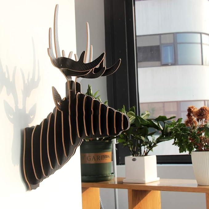 Hooshing Deer Head Wall Decor Black Antlers Trophy Sculpture DIY 3D Puzzle Wall Decoration for Living Room Office