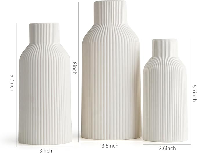 AWNR White Ceramic Vase Decor: Set of 3 Minimalist Vase for Flowers Modern Home Decor for Living Room Kitchen Centerpiece Table Decorations Flower Vases for Bouquet