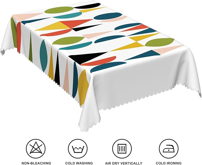 70x108inches Mid Century Table Cloth Colorful Geometric Modern 1950s 1960s Abstract Art Fashion Tablecloth Spill Proof Easy Clean Rectangle Table Cover for Kitchen Dining Room Patio Home Decor