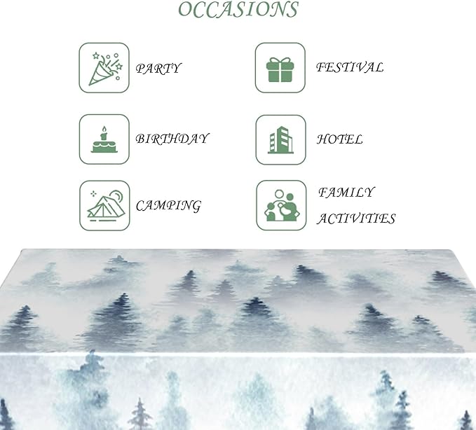 70x90 Inch Nordic Winter Nature Rectangle Tablecloth Misty Foggy Pine Trees Forest Table Cloth Waterproof Stain Resistant Table Cover for Kitchen Dining Picnic BBQ Home Holiday Party
