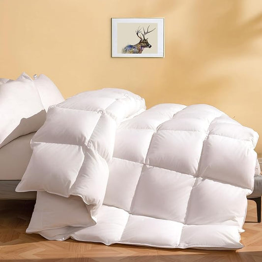 DWR Luxury Feather Down Fiber Comforter Oversized King, Ultra-Soft Egyptian Cotton-Blend Fabric, High FP Heavy Weight for Cold Sleepers/Weather Hotel Style Duvet Insert with Ties (120"x98", White)