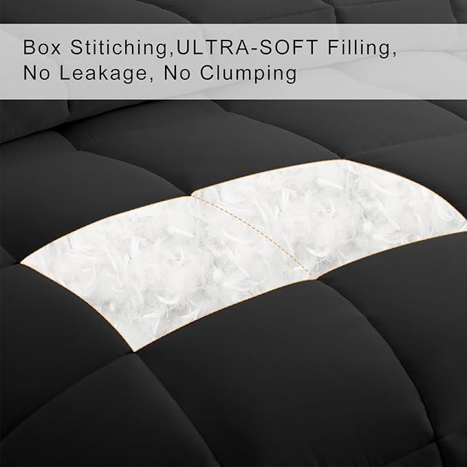 COHOME Quilted Oversized King Size Comforter - All-Season Down Alternative Duvet Insert - Luxury Hotel Soft Breathable Black Comforter with Anti-Clump Tech & 8 Tabs- Reversible（98"x116"）