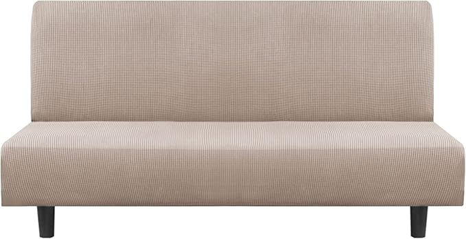 Flamingo P Stretch Armless Futon Covers - Full Queen Futon Couch Covers Slipcover - Soft Thick Jacquard Washable Sand