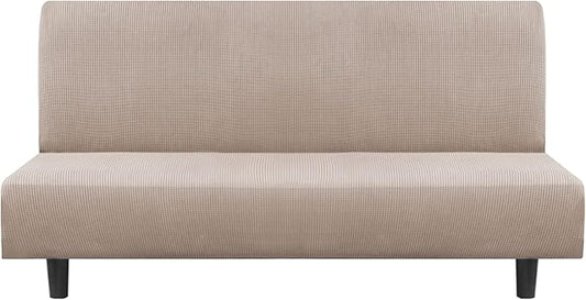 Flamingo P Stretch Armless Futon Covers - Full Queen Futon Couch Covers Slipcover - Soft Thick Jacquard Washable Sand