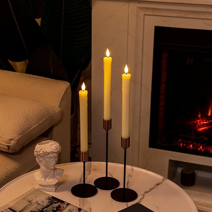 Homemory Real Wax LED Flameless Taper Candles with Remote Timer, 9.6 Inches Ivory Fake Candlesticks, Dripless Battery Operated Window Candle with 3D Flickering Flame for Fireplace Xmas Halloween