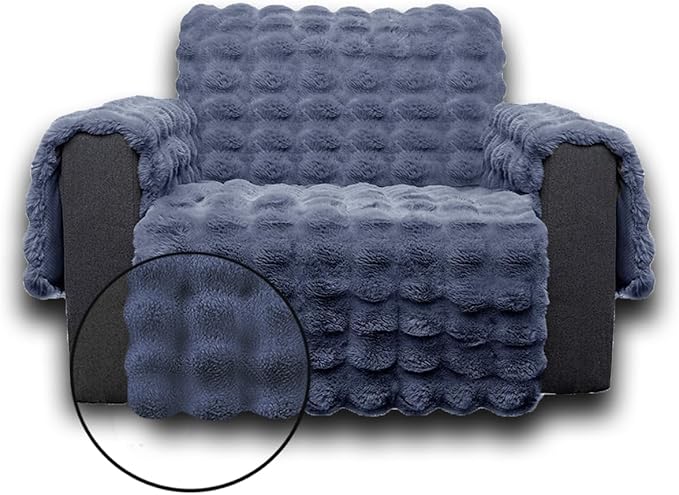 Plush and Fuzzy Shaggy Couch Cover, Dog Pad Faux Fur Sofa Cover, Water Resistant Slipcover, Non-Slip Furniture Protector for Kids,Dogs,Cats.(Noble Gray-Bubble, Small-XL Chair)