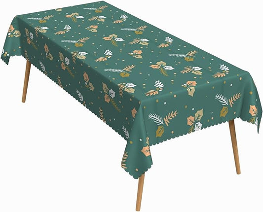 60x120 Inch Xmas Theme Rectangle Tablecloth Winter Christmas Mistletoe Pinecone Green Table Cloth Washable Durable Table Cover for Kitchen Dining Home Banquet Xmas Party Decor