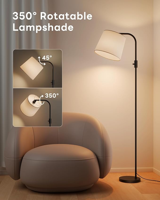 Dimmable Arc Floor Lamp, 1200 Lumens RGBCW Color Change Bulb Included, Standing Lamp with Linen Shade, 65" Tall Lamp with Remote for Living Room, Bedroom, Office, Dining Room, Kitchen, Black