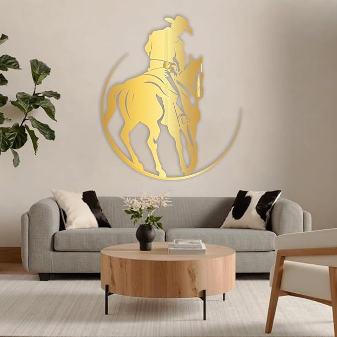 XXQ Metal Wall Art, Rustic Western Cowboy Metal Wall Decor Decorative Iron Sculpture for Bedroom Living Room and Outdoor Spaces (Black, 39" x 39")