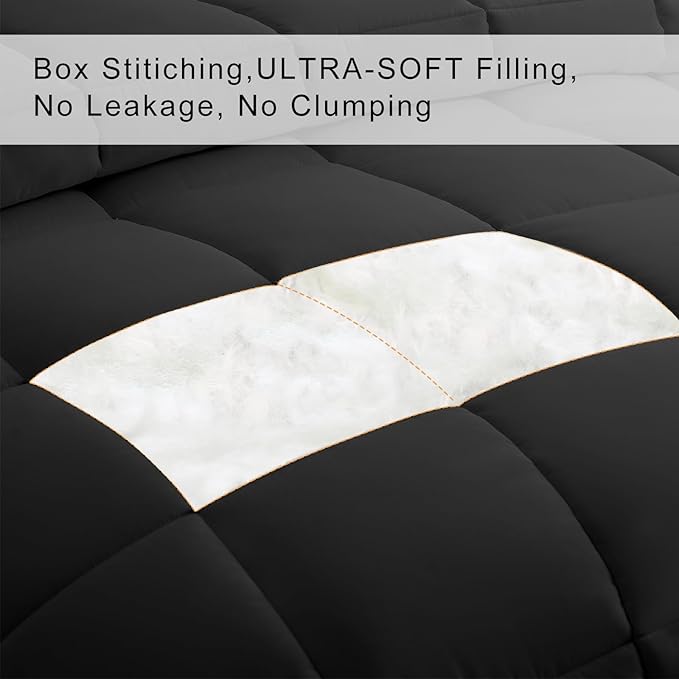 COHOME Quilted King Size Comforter - All-Season Down Alternative Duvet Insert - Luxury Hotel Soft Breathable Black Comforter with Anti-Clump Tech & 8 Tabs- Reversible - Gift for Women & Men （90"x102"）