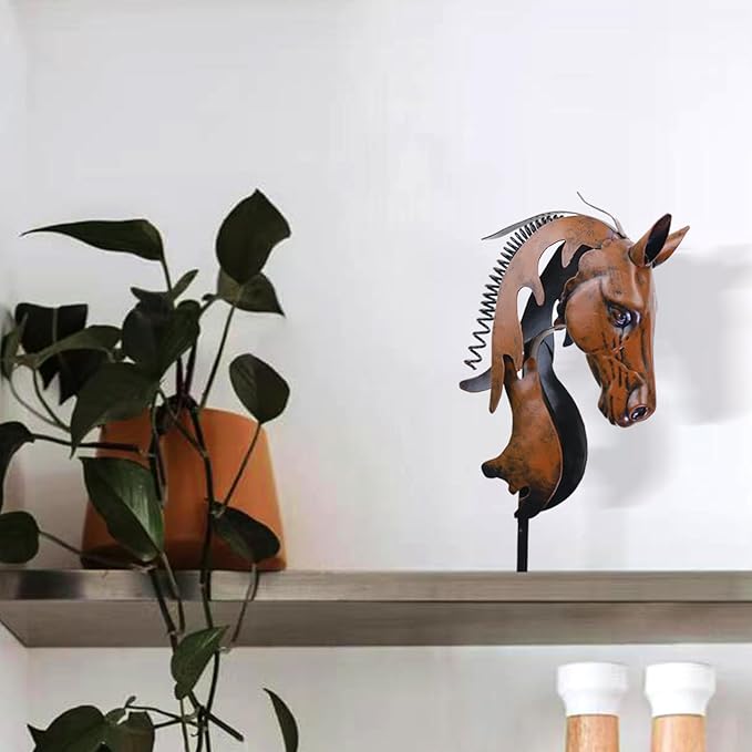 Handmade Horse Statue - Unique Rustic Decor for Office & Home - Hand-Painted Metal Sculpture - Handmade Horses Figurines Gifts for Women/Men (Blue) (Brown)