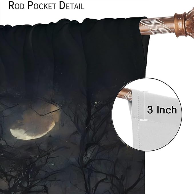 Gothic Halloween Crow Blackout Window Curtains, Black Birds Crow Crow Black Dark Decor Window Drapes, for Home Bedroom Living Room 42(W)*84(L) 2 Panels
