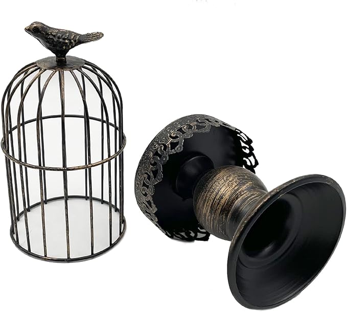 Retro Shabby Candle Holder, Decorative Birdcage Candle Holder Vintage Metal Candlestick for Wedding,Party Vintage Gothic Decor,Victoriana Decor,Home Decor Black 11.8 Inch