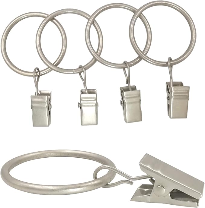 90 Pack Curtain Rings with Clips, Drapery Clips with Rings, Drapes Rings 1.26 in Interior Diameter, Fits up to 1 in Curtain Rod, Matte Silver
