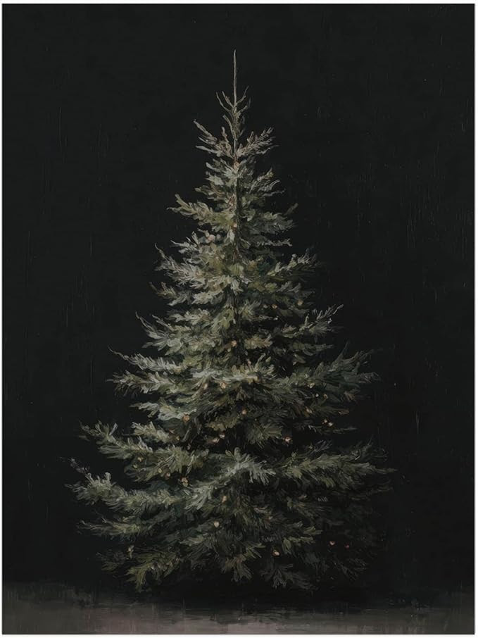 Moody Christmas Wall Art Prints,Dark Christmas Tree Poster,Rustic Winter Decor,Holiday Cottagecore Artwork,Dark Academia Winter Prints