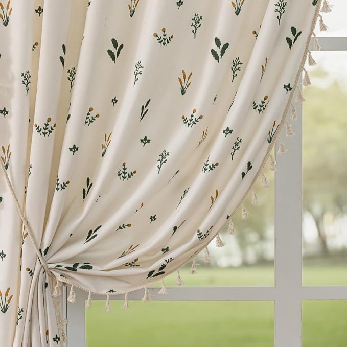F-CHU Orange Floral Curtains for Bohemian 90 Inch Length French Country Floral Drapes Farmhouse Rustic Vintage Window Curtain Panels for Bedroom Chic Country Curtains，2 Panel 55" W x 90" L
