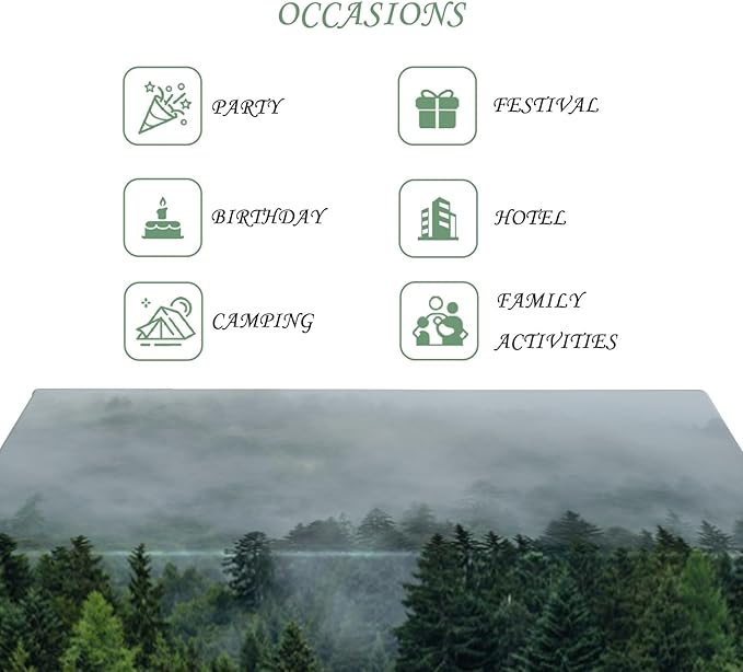 70x90 Inch Nature Rectangular Tablecloth Foggy Mountain Pine Woodland Fairy Table Cloth Waterproof Durable Table Cover for Holiday Picnic Outdoor BBQ Decor