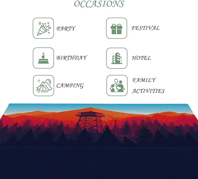 70x140 Inch Nature Rectangular Tablecloth Afterglow Sentry Tower Illustration Table Cloth Waterproof Durable Table Cover for Picnic Indoor Gaming Room Decor