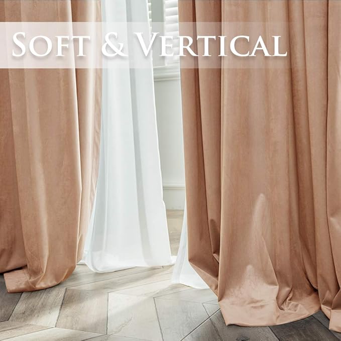 StangH Blush Beige Velvet Curtains Light Blocking Kids Curtains for Girls Bedroom, Rod Pocket Back Tab Privacy Thermal Insulated Drapes for Nursery/Classroom, W52 x L84 inches, 2 Panels