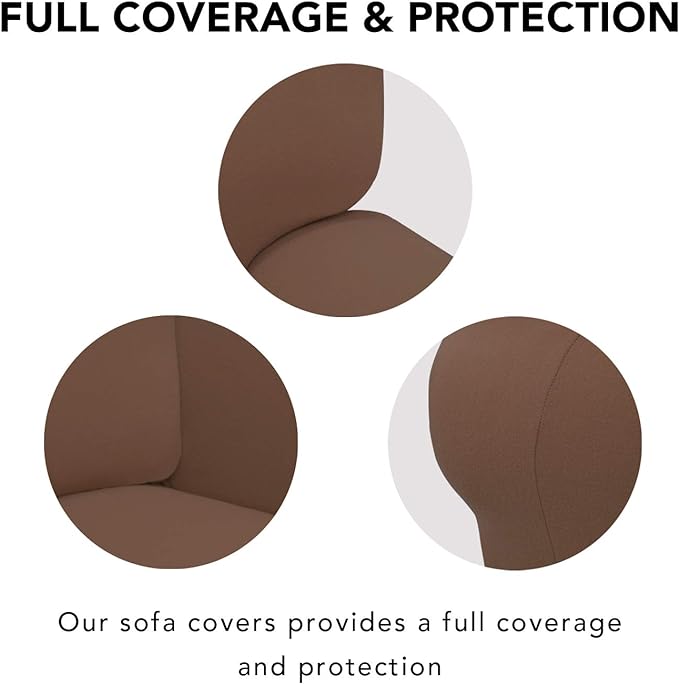 PureFit Super Stretch Sofa Slipcover – Spandex Non Slip Soft Couch Sofa Cover, Washable Furniture Protector with Non Skid Foam and Elastic Bottom for Kids, Pets （Loveseat, Brown）