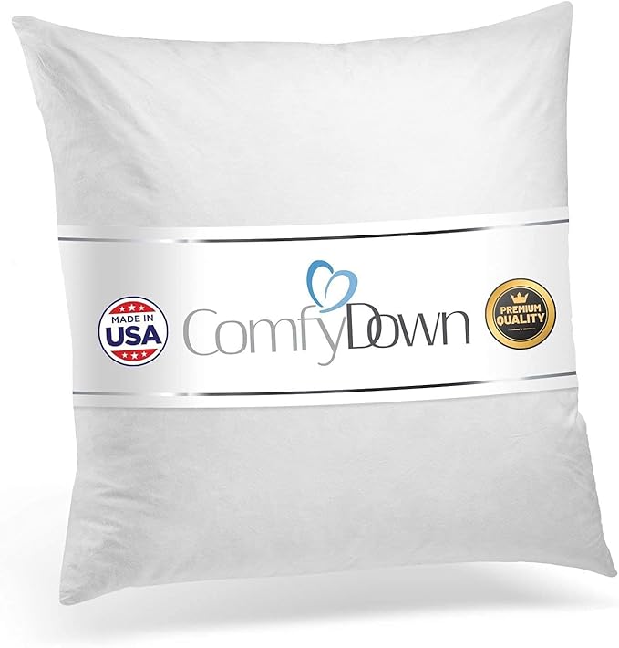 ComfyDown Decorative Throw Pillow Insert, Down and Feathers Fill, 100% Cotton Cover 233 Thread Count, Square Pillow Insert - Made in USA (27x27)