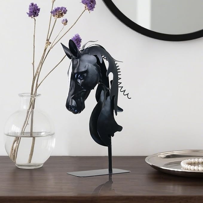 Handmade Horse Statue - Unique Rustic Decor for Office & Home - Hand-Painted Metal Sculpture - Handmade Horses Figurines Gifts for Women/Men (Black)