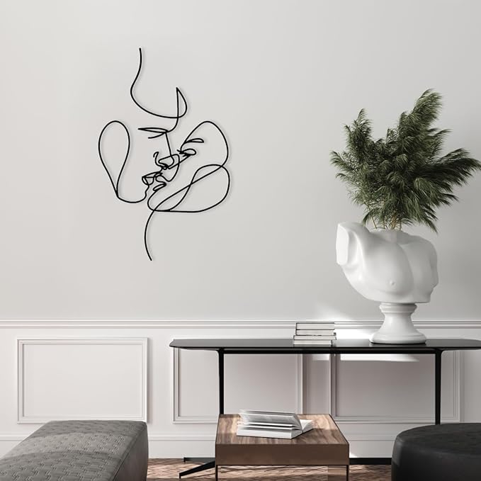 2 Faces Love Line Wall Art, Minimalist Woman Face Art,Metal Couple Face Line Wall Art,Couple Metal Wall Decor Sign, Livingroom Wall Hanging Gift (19.68 x 12.2” / 50 x 31 cm, Silver)