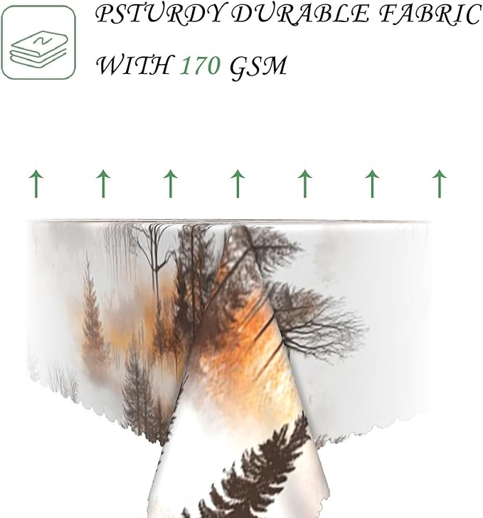 70x120 Inch Nature Rectangle Tablecloth Watercolor Autumn Forest Misty Pine Tree Sunrise Table Cloth Waterproof Reusable Table Cover for Dining Home Kitchen Thanksgiving Picnic BBQ