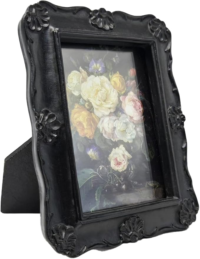 SYLVIA'S SHOP 2.5x3.5 Small Vintage Picture Frame, Mini Antique Black Ornate Photo Frame, for Tabletop and Wall Display, Decorative Floral Design Retro Home Decor, Photo Gallery Art