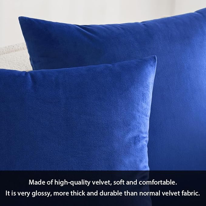 MIULEE Pack of 2 Royal Blue Pillow Covers 18x18 Inch Decorative Velvet Throw Pillow Covers Modern Soft Couch Throw Pillows Farmhouse Home Decor for Spring Sofa Bedroom Living Room