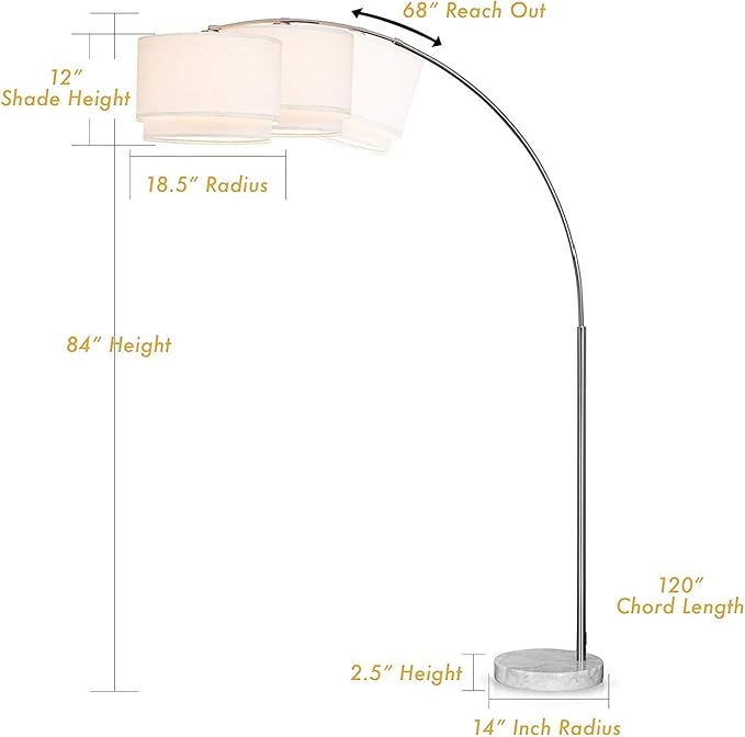 Major-Q Modern 81" Arc Tall X-Large Living Room-Stand Up Arching Drum Shade Large Floor Lamp with Real Marble Base for Bedrooms-Corner Lamp for Office Lighting (White)