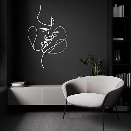 2 Faces Love Line Wall Art, Minimalist Woman Face Art,Metal Couple Face Line Wall Art,Couple Metal Wall Decor Sign, Livingroom Wall Hanging Gift (39.37 x 24.4” / 100 x 62 cm, Silver)