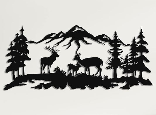 DEKADRON Metal Wall Art, Deer Family Wall Decor, Metal Wall Sculpture, Indoor/Outdoor, Black, 46.1L x 20.1W Inches