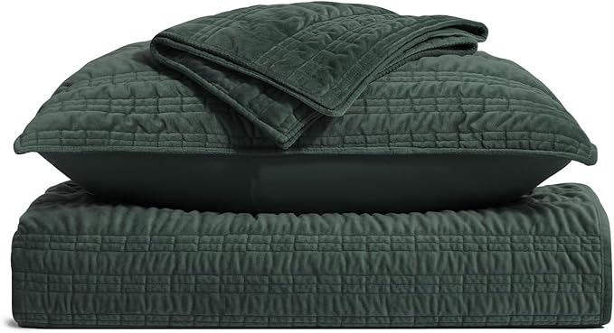 EVERGRACE Velvet Quilt King Size, Luxury Velvet Bedding Set, Ultra Soft Ruched Quilt Sets, Lightweight Comforter Vintage Textured Bedspread Coverlet with 2 Shams for All Season, Dark Green