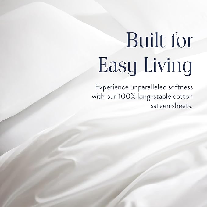 Brooklinen Luxury Sateen 4 Piece Sheet Set - 100% Cotton Bed Sheets, Soft & Durable California King Size Sheets Set in White, Oeko-TEX Certified Bedding Set,1 Fitted Sheet,1 Flat Sheet,2 Pillowcases