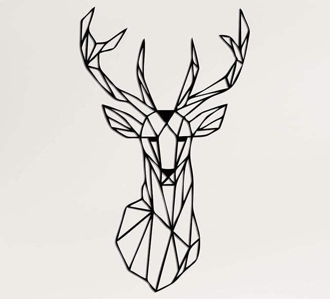 DEKADRON Metal Wall Art Geometric Deer Head Metal Deer Head with Antlers Wall Silhouette (56 x 90 cm)