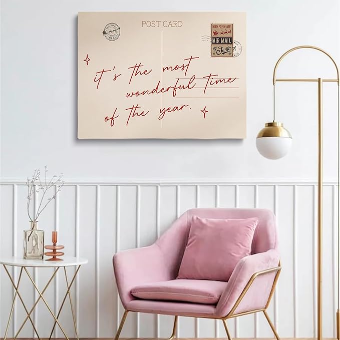 Holiday Wall Art,It's The Most Wonderful Time Of The Year Print, Fun Christmas Aesthetic Prints,Vintage Postcard Poster,Modern Christmas Decor