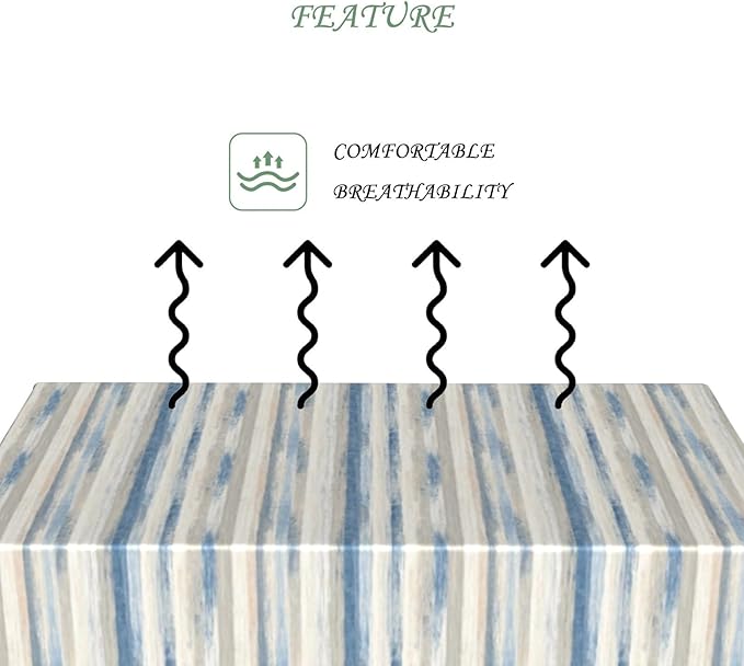 60x102 Inch Ikat Striped Rectangle Tablecloth Coastal Modern Blue Beige Watercolor Vertical Line Table Cloth Waterproof Reusable Table Cover for Hone Dining Kitchen Office Patio Party