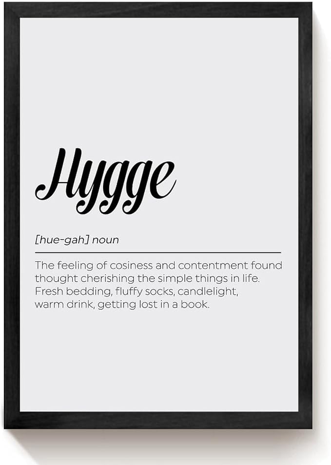 Hygge Definition Print, Family Poster, Bedroom Printable Wall Art, Living Room Typography Quote, Home Decor Office Decor Modern Aluminum Alloy Frame Wood Black-style 12x16inch(30x40cm)