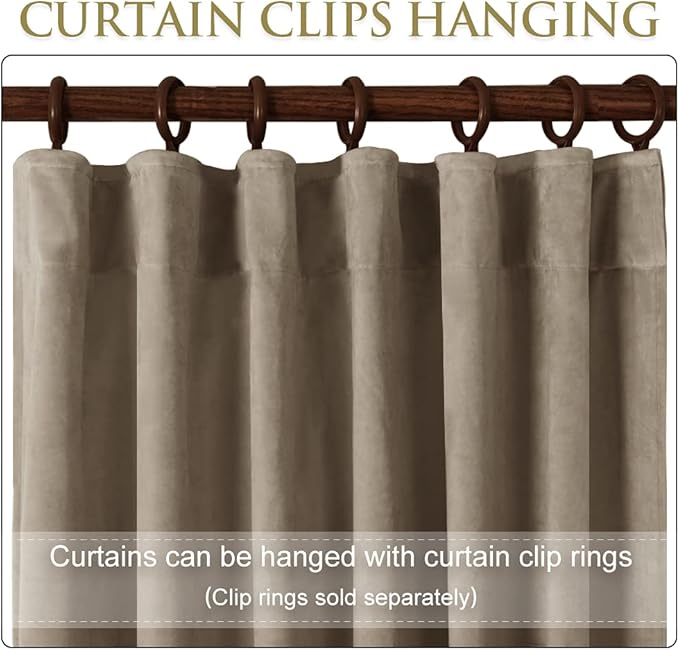 StangH Camel Beige Velvet Curtains for Living Room Sliding Door Super Soft Heavy Blackout Thermal Insulated Window Curtains for Bedroom/Boys Room/Balcony, W62 x L96, 2 Panels