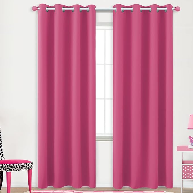 KOUFALL Hot Pink Curtans 96 Inches Long for Girls Bedroom,Black Out Thermal Insulated Sun Light Blocking Window Curtains for Teen Room Decor