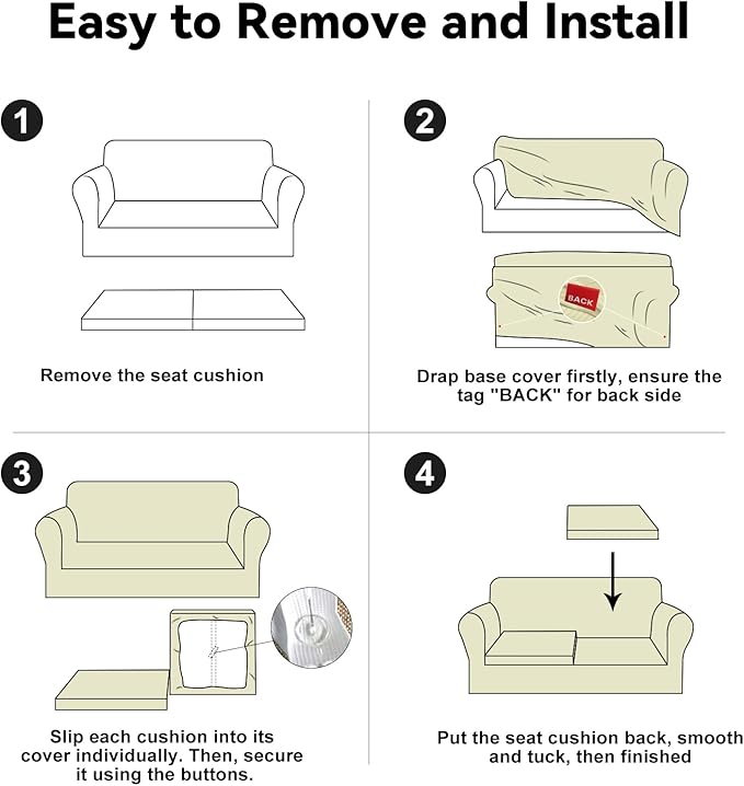 100% WaterproofCouch Cover 3-Piece Set Striped Sofa Slipcovers for 2 Cushion Couch Sofa Covers with TPU Leakproof Bottom Stretch Couch Protector Pet Proof - Sofa(2-Cushion), Beige