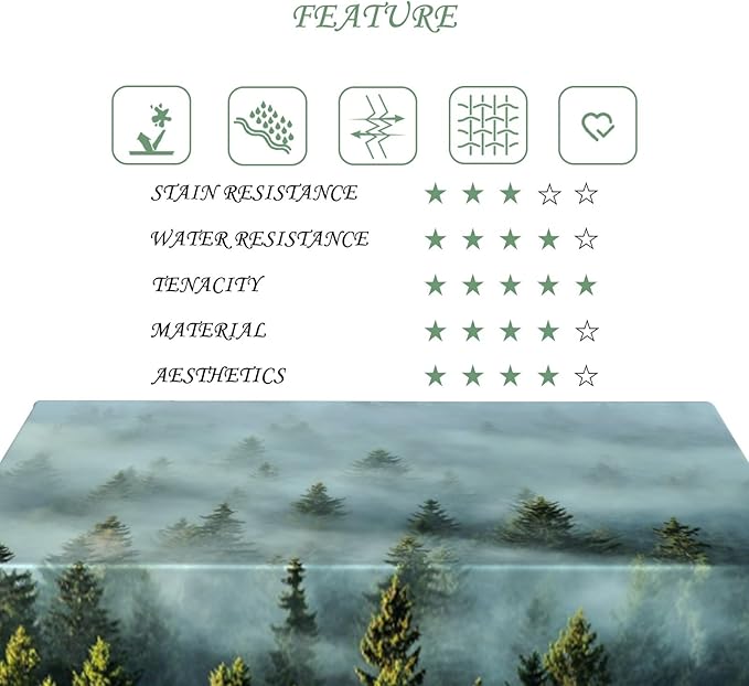 70x140 Inch Nature Rectangular Tablecloth Aesthetics Sunny Misty Woods Table Cloth Waterproof Durable Table Cover for Holiday Picnic Outdoor BBQ Decor