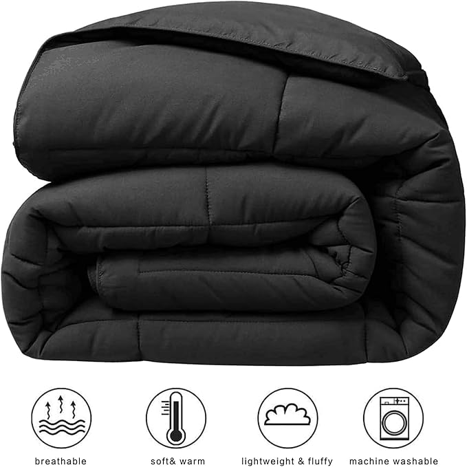 COHOME Quilted California King Size Comforter - All-Season Down Alternative Duvet Insert - Luxury Hotel Soft Breathable Black Comforter with Anti-Clump Tech & 8 Tabs- Reversible（96"x104"）
