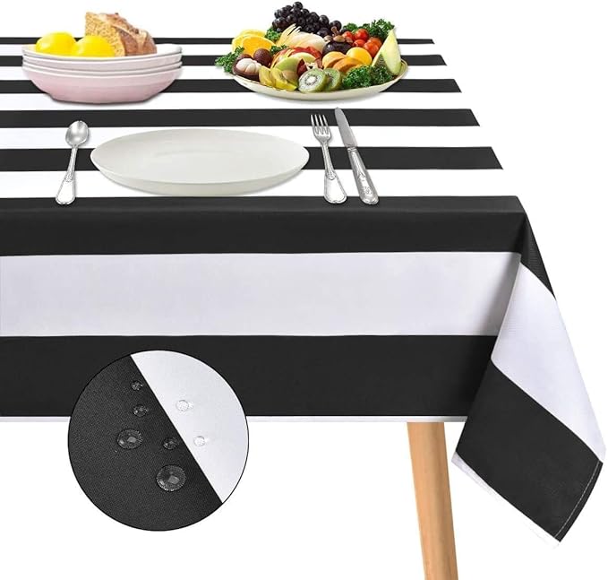 ASPMIZ Black and White Striped Tablecloth for Rectangle Tables, Geometric Stripe Waterproof Table Cloth for Kitchen Dining Room, Polyester Tablecloth Rectangle 60” x 104”