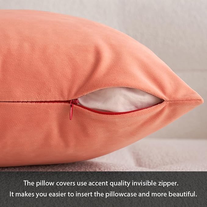 MIULEE Pack of 2, Velvet Soft Solid Decorative Square Throw Pillow Covers Set Cushion Cases Pillowcases for Spring Sofa Bedroom 18x18 Inch Coral Red