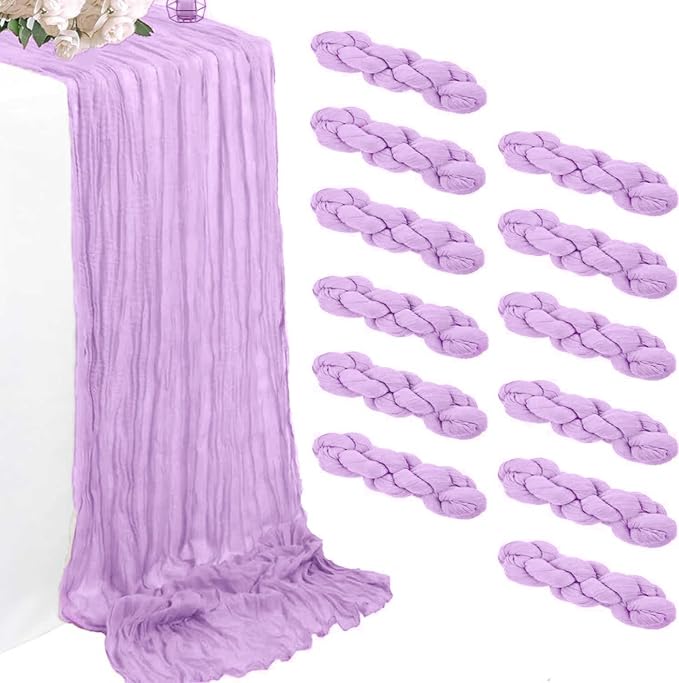 12 Pack Beige Cheesecloth Table Runners 35 x 118 Inch – Rustic Boho Gauze Table Runner for Wedding Arch, Party Decoration, Bridal Shower, Reception, Farmhouse Dining Decor