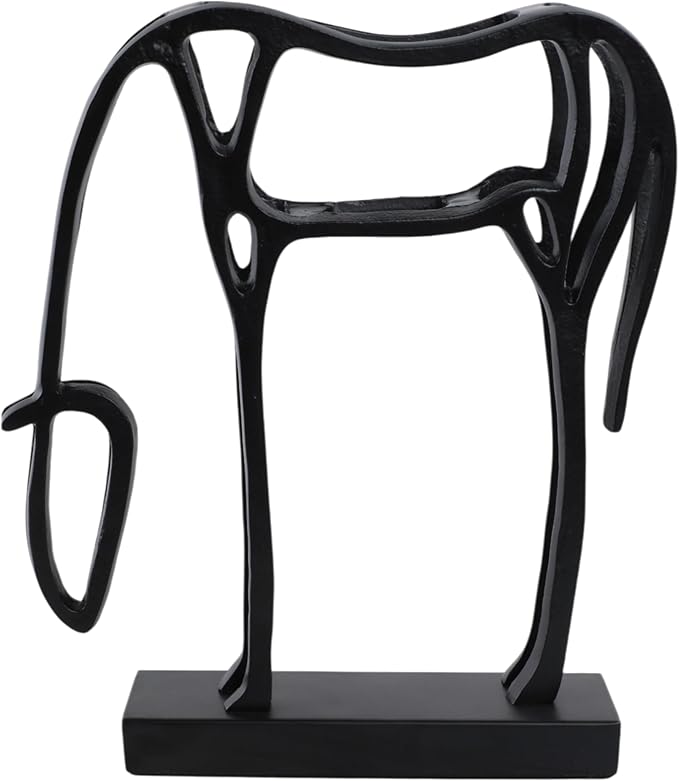 Home and Office Decorative Sculpture – Aluminum Abstract Horse Design for Bathroom, Living Room, and Coffee Table Decor – Artistic Shelf Statue That Capture Modern Minimalist Safari Beauty – 15" Black