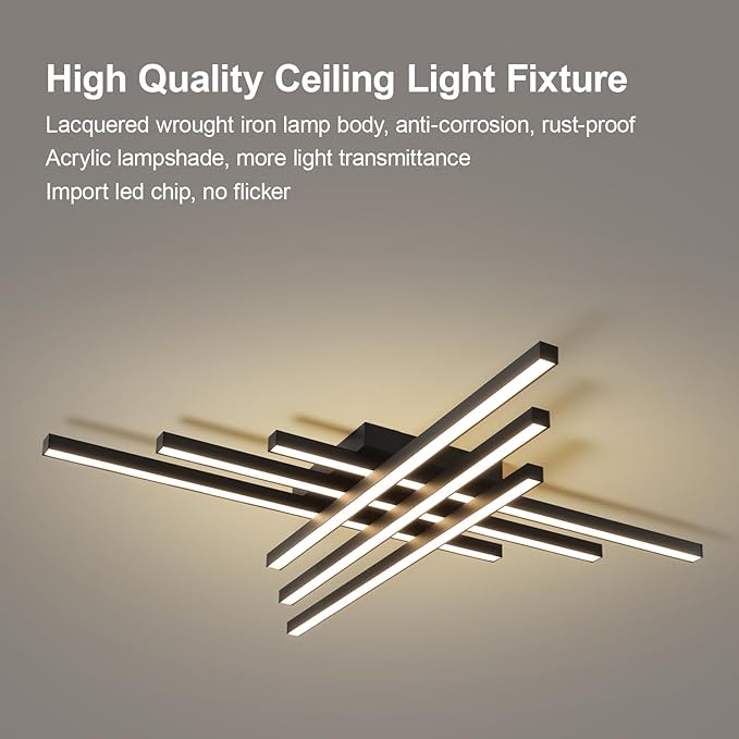 JAYMP Modern Ceiling Light with Remote, 43.3" Black Sputnik Ceiling Lamp, 96W Dimmable LED Lighting Fixture for Dining Room, Living Room, Kitchen Island, 6 Lights