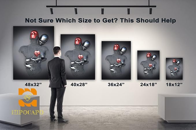 HIPOCAPO 3D Wall Art - Love Heart Metal Canvas Art, Silver Decor for Modern Living Room, Framed Romantic Couple Room 12''x18''x1Pcs 3d Art-19